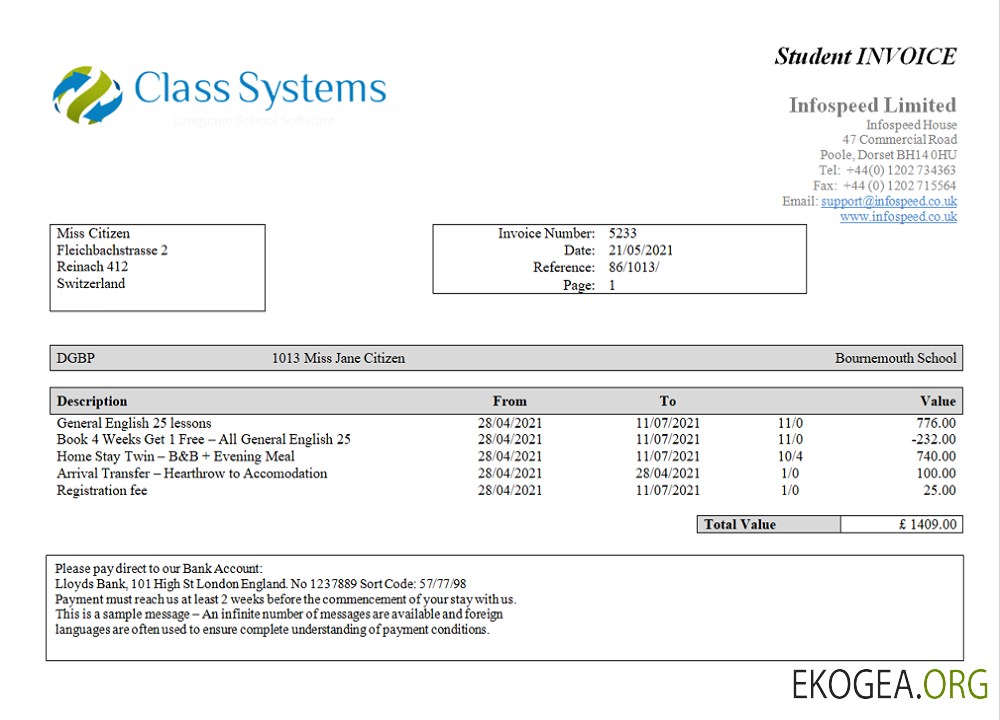 Facture du système de classe Suisse